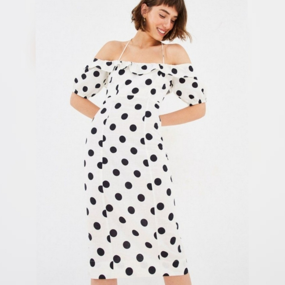 FARM Rio Black and White Polka Dot Midi Dress